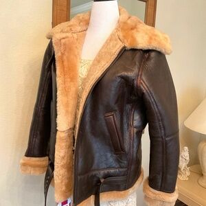 NWT Natural Real Shearling Bomber Jacket Size L